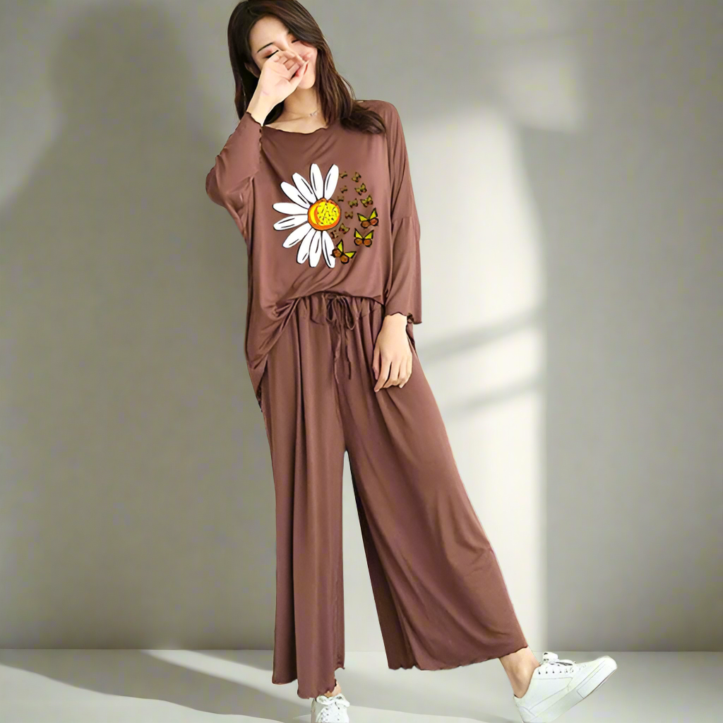 Brown Daisy Loose Style Loungewear