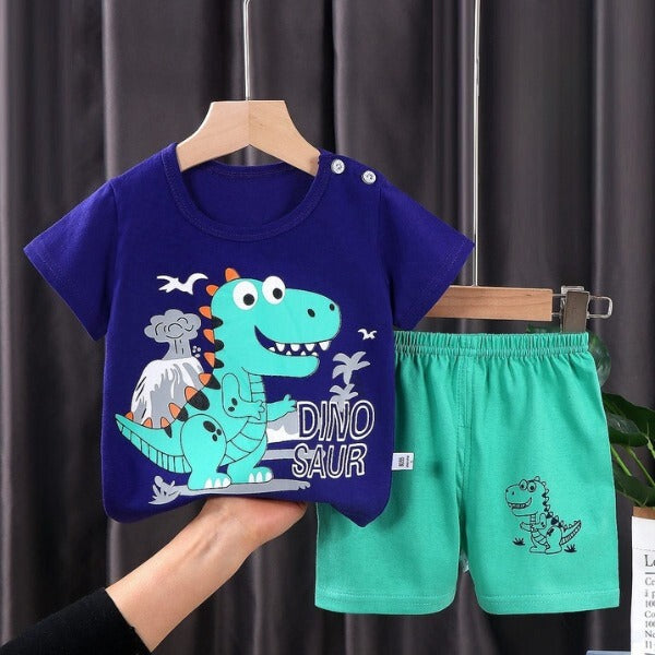 Blue GREEN PRINTED KIDS SHORT SLEEVE KID WEAR