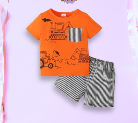 Orange white and black short set