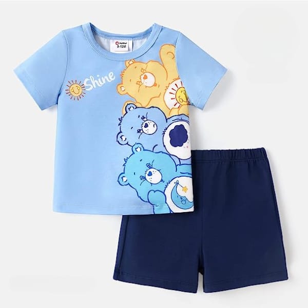 Blue Printed kid shirt and short set