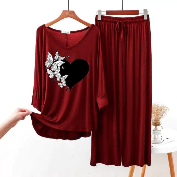 Heart Printed 2 Pcs Night Suit