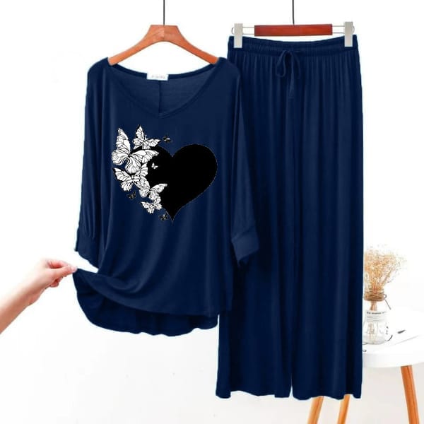 Heart Printed 2 Pcs Night Suit