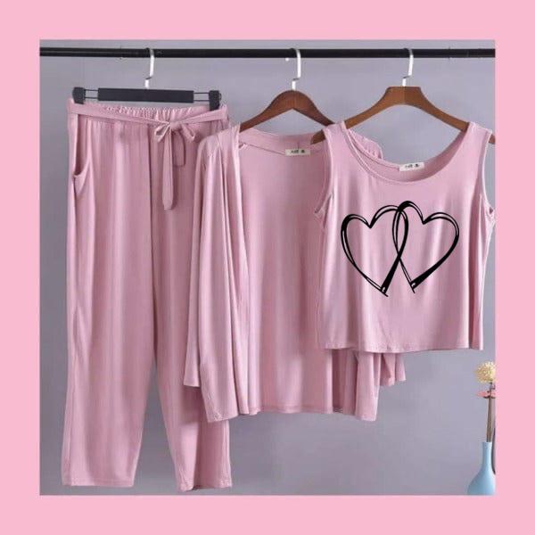 Double Heart 3 Pcs Night Suit