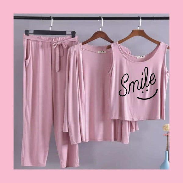 SMILE Printed 3 Pcs Night Suit