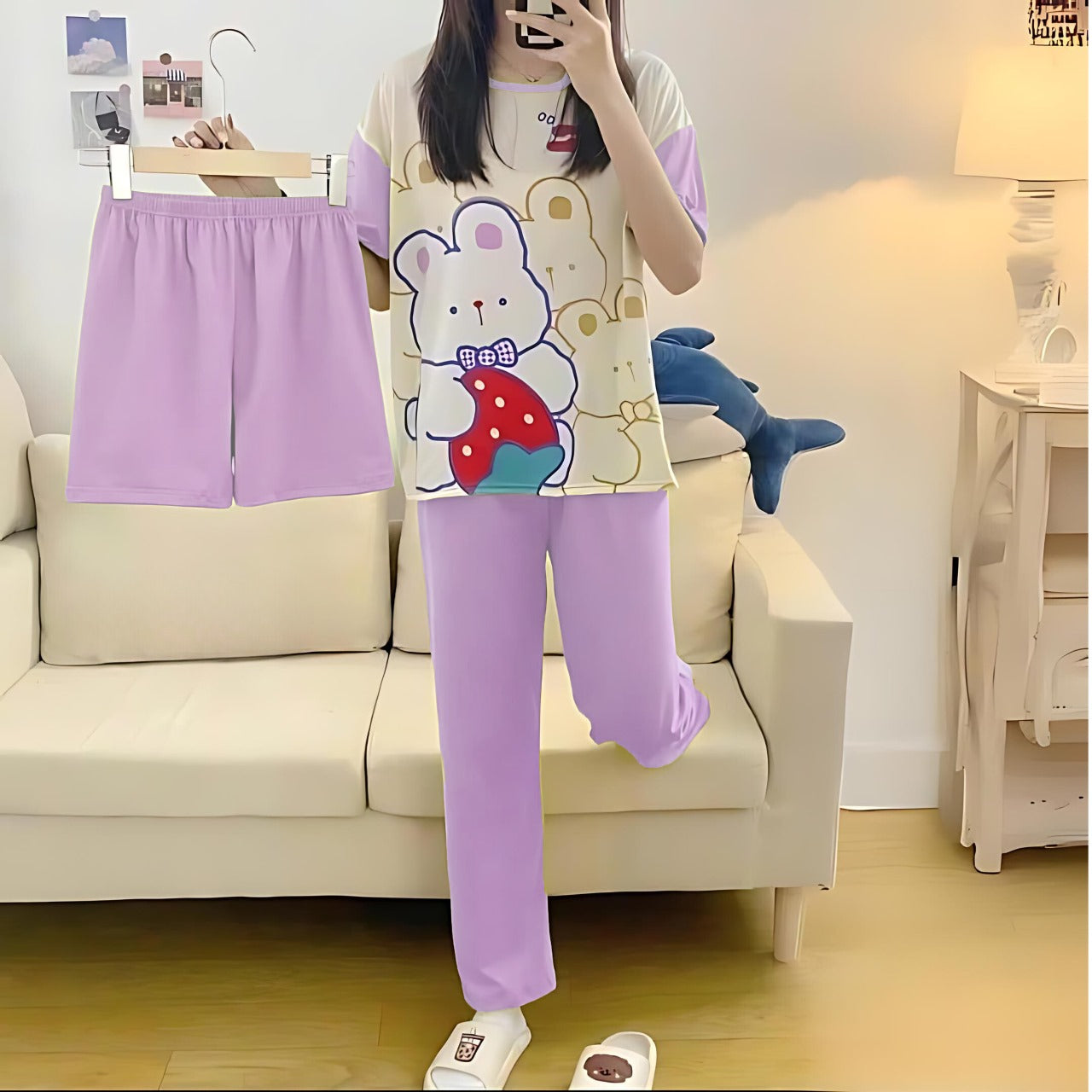 Pooh Purple Printed 3 Pcs Night Suit