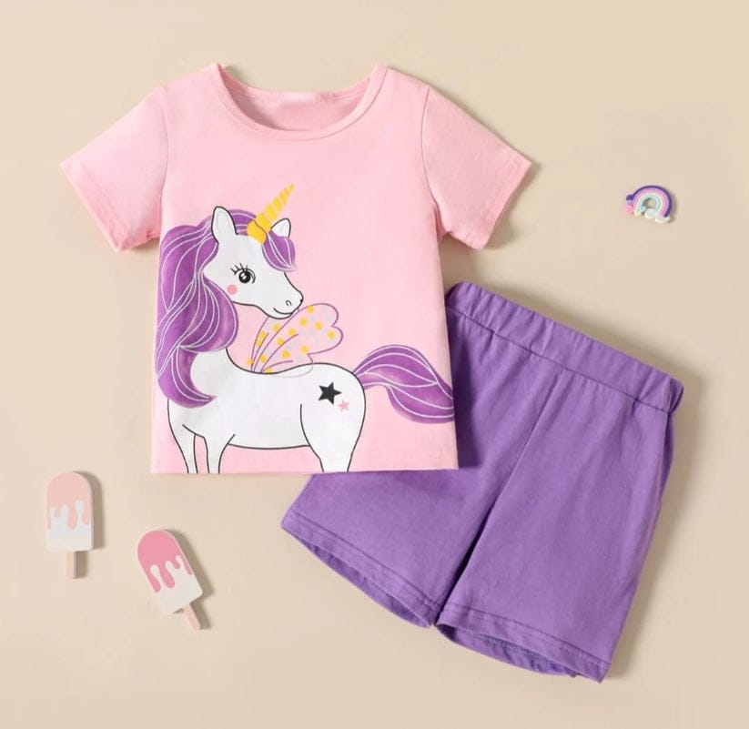 Pink Printed Kids T-Shirt & Short Set