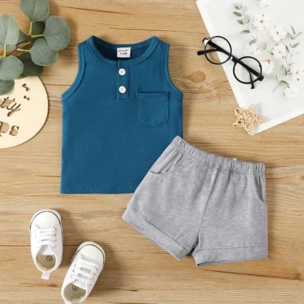 Blue & Gray Short & Shirt Set