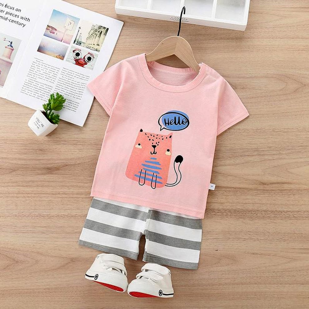Pink Hello Kids T-Shirt & Short Set