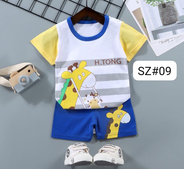 Blue & Yellow Kids Printed T -Shirt & Short Set