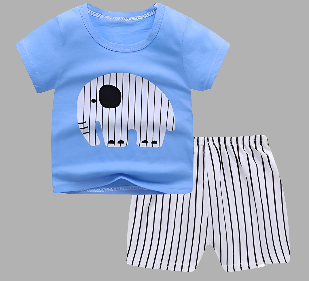 Elephant Outfit – Striped Print T-Shirt & Shorts Set