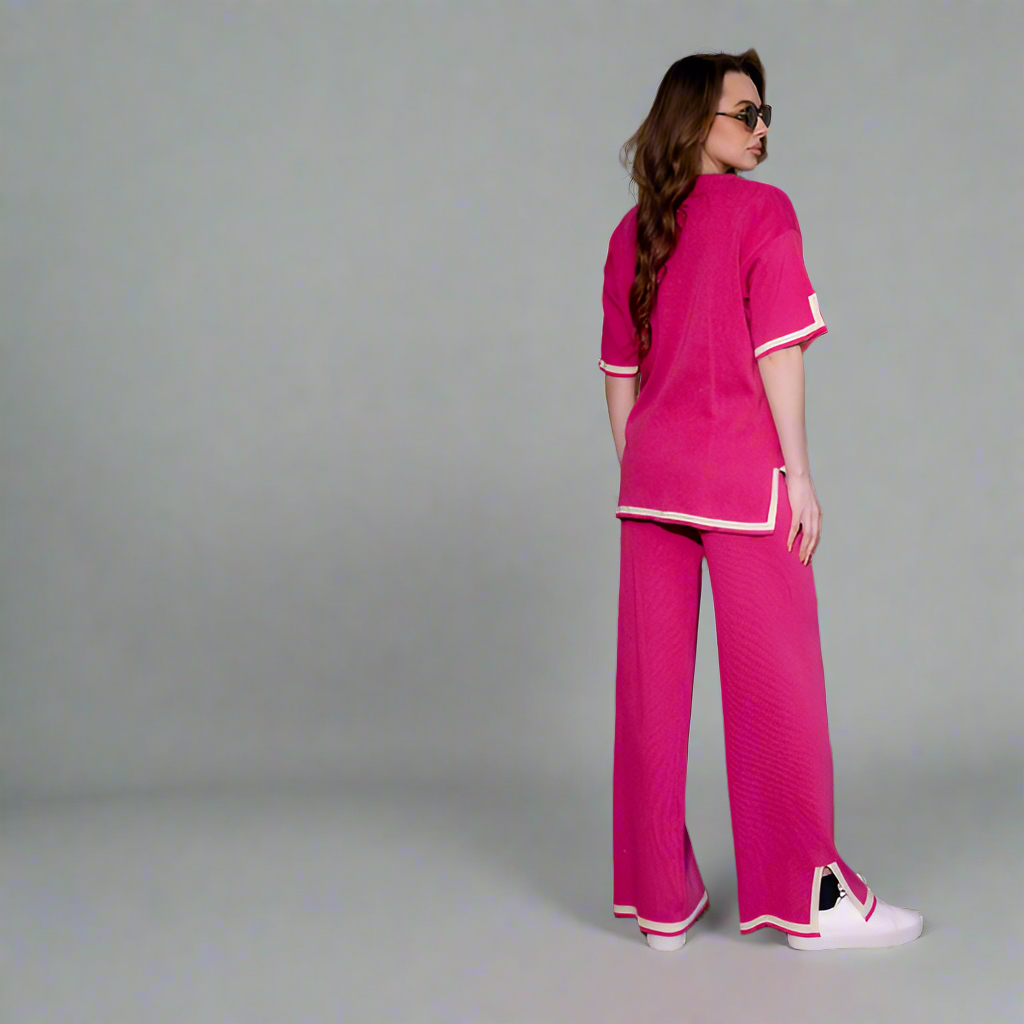 Desi Gulab Slit Short Sleeve T-shirts and High Waist Wide Leg Pants