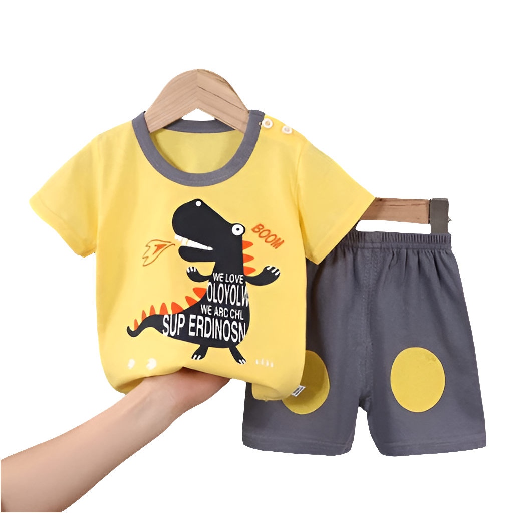 Yellow Boom Dino Printed Kids Short Sleeve Kids Wear