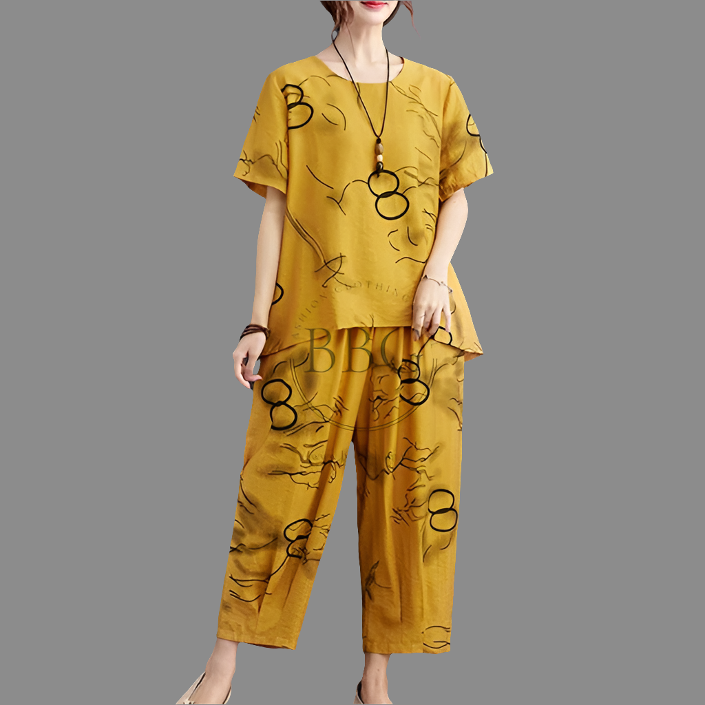 Black Circle Printed Capri PJ Set