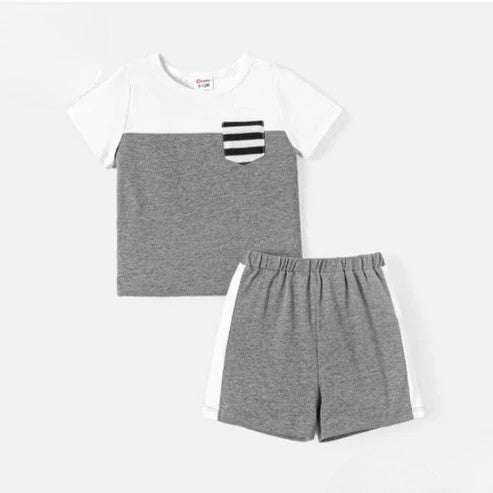 White & Gray Kids T-Shirt & Short Set
