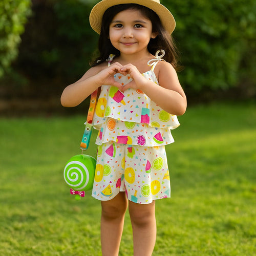 2 pcs Baby Girl Fruity Freeze Fun Top & Short Set