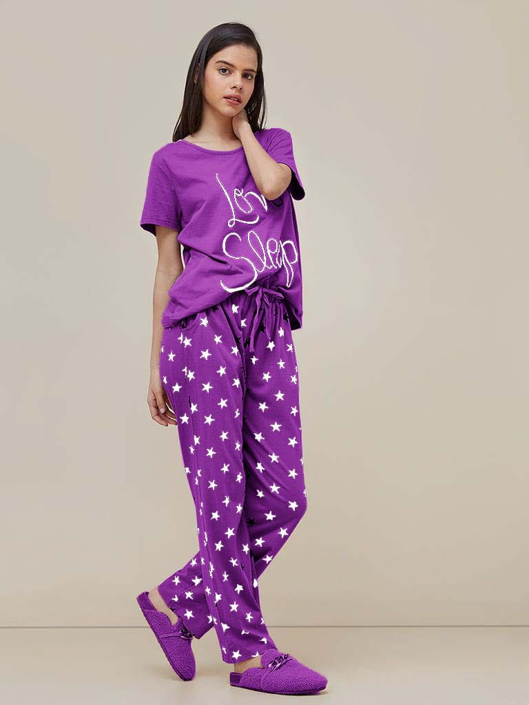 Cozy Purple Starry Night Pajama Set".