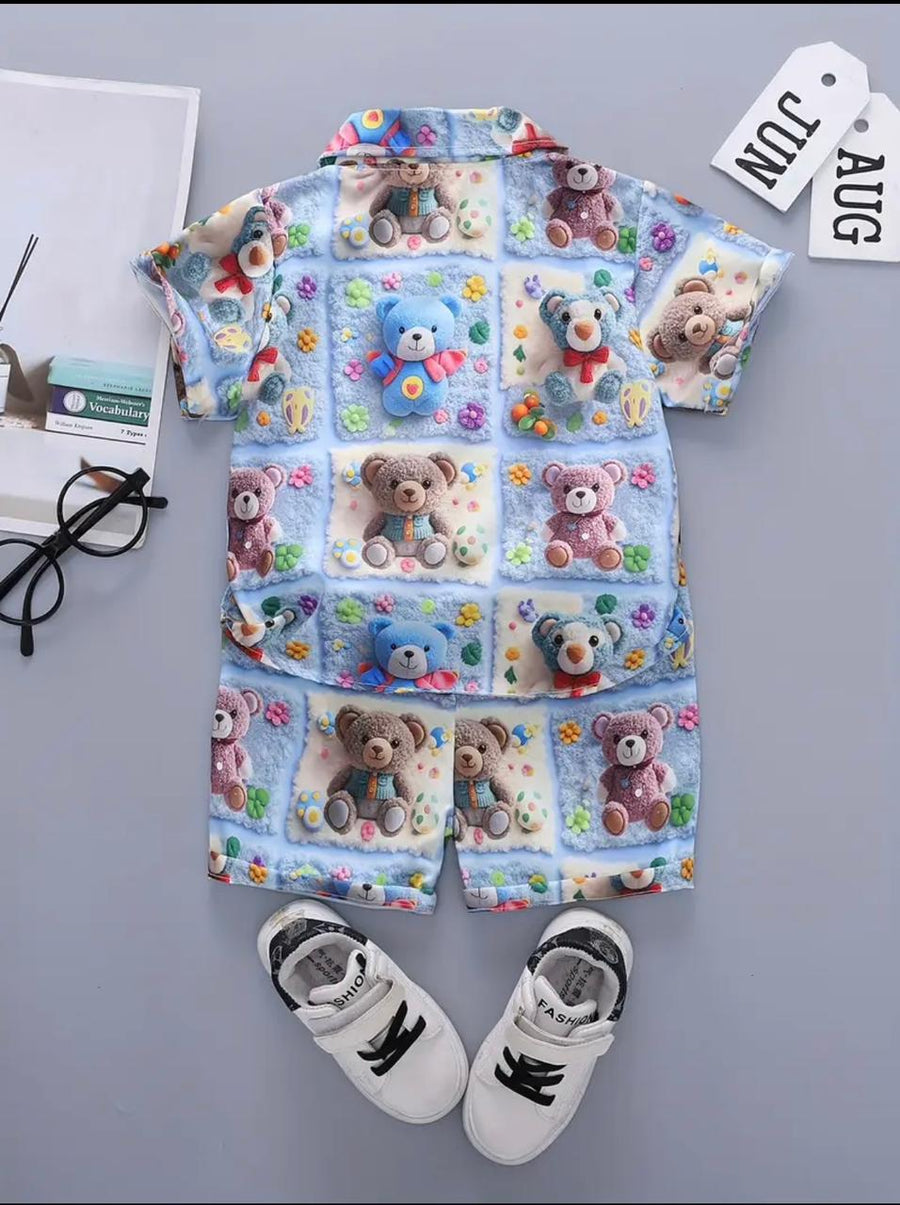 2PCS BABY BOYS BEAR 3D PRINT SHIRT
